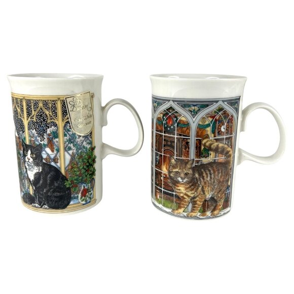 4 Dunoon window Christmas Cat Mugs Sue Scullard Stoneware Made Scotland Vintage - Picture 2 of 11